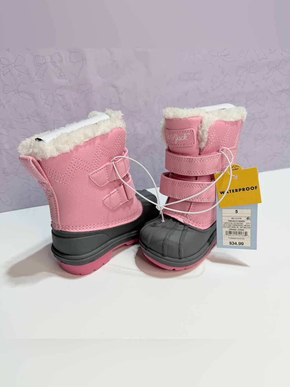 Cat & Jack Denver Toddler Girls Winter Snow Boots Size 5 Pink Waterproof NWT